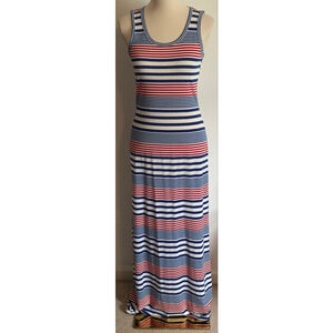 Women's LuLaRoe XS Blue Red White Striped Sleeveless Maxi Dress